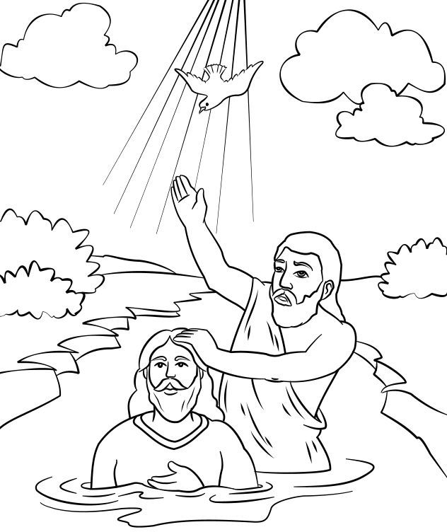 jesus and his son in the water coloring page