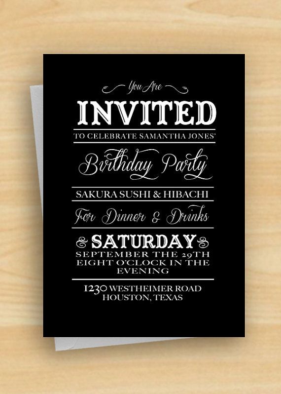 a chalkboard style birthday party poster