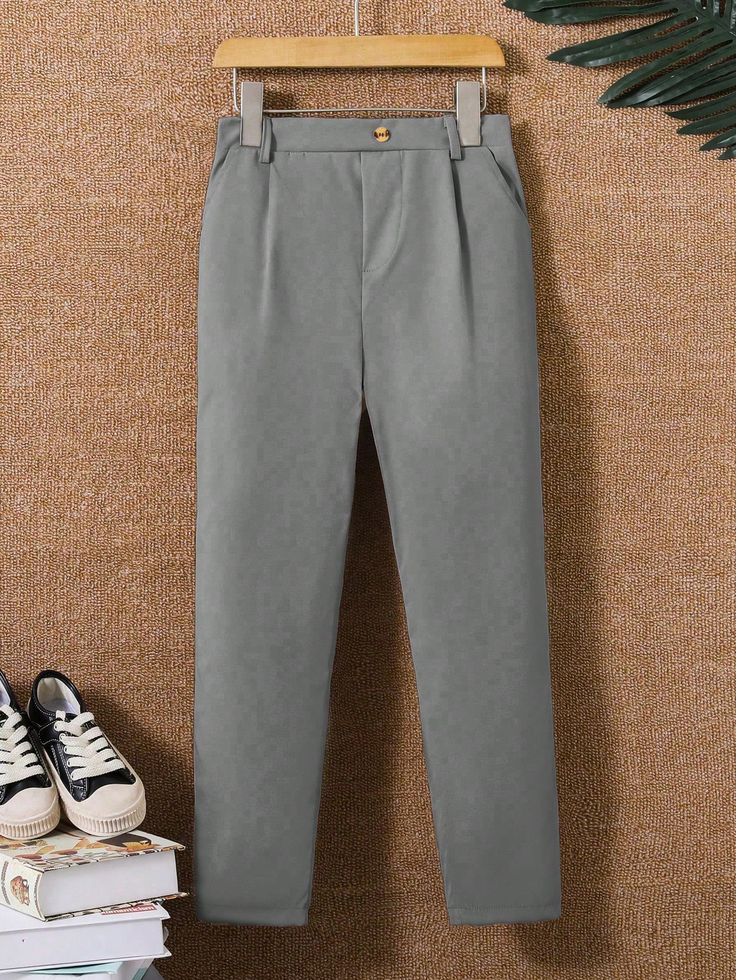 Tween Boy Solid Color Casual Jogger Pants Grey Casual   Fabric Plain Tapered/Carrot Non-Stretch  Tween Boys Clothing, size features are:Bust: ,Length: ,Sleeve Length: School Pants With Pockets For Fall, Fall School Pants With Pockets, Fall Bottoms With Pockets, Fall School Bottoms With Pockets, Jogger Pants Casual, Boys Plaid, Casual Joggers, Boys Bottoms, Elastic Waist Pants