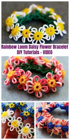 rainbow loom daisy flower bracelet with instructions to make it in the shape of flowers