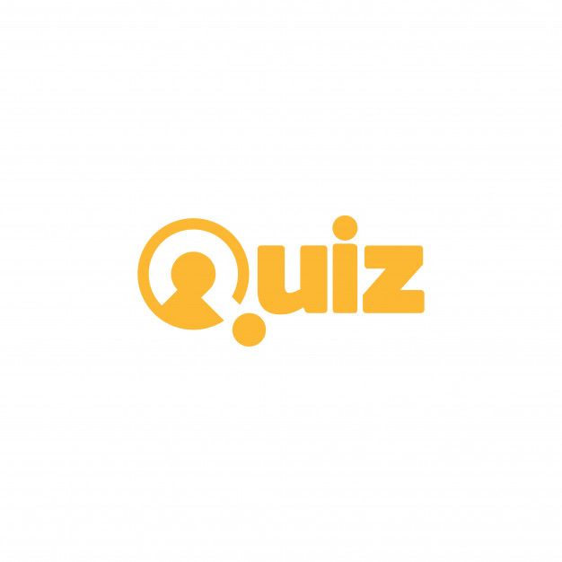 the quiz logo is yellow and has an orange question mark in it's center