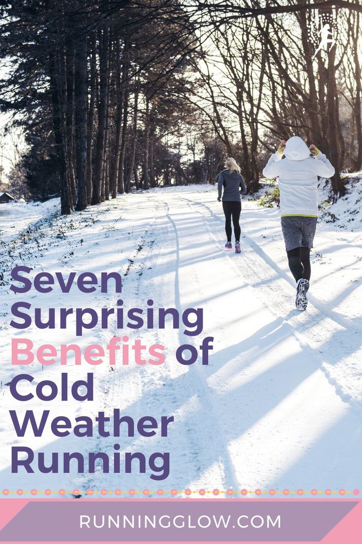 two people running in the snow with text overlay saying seven surprising benefits of cold weather running