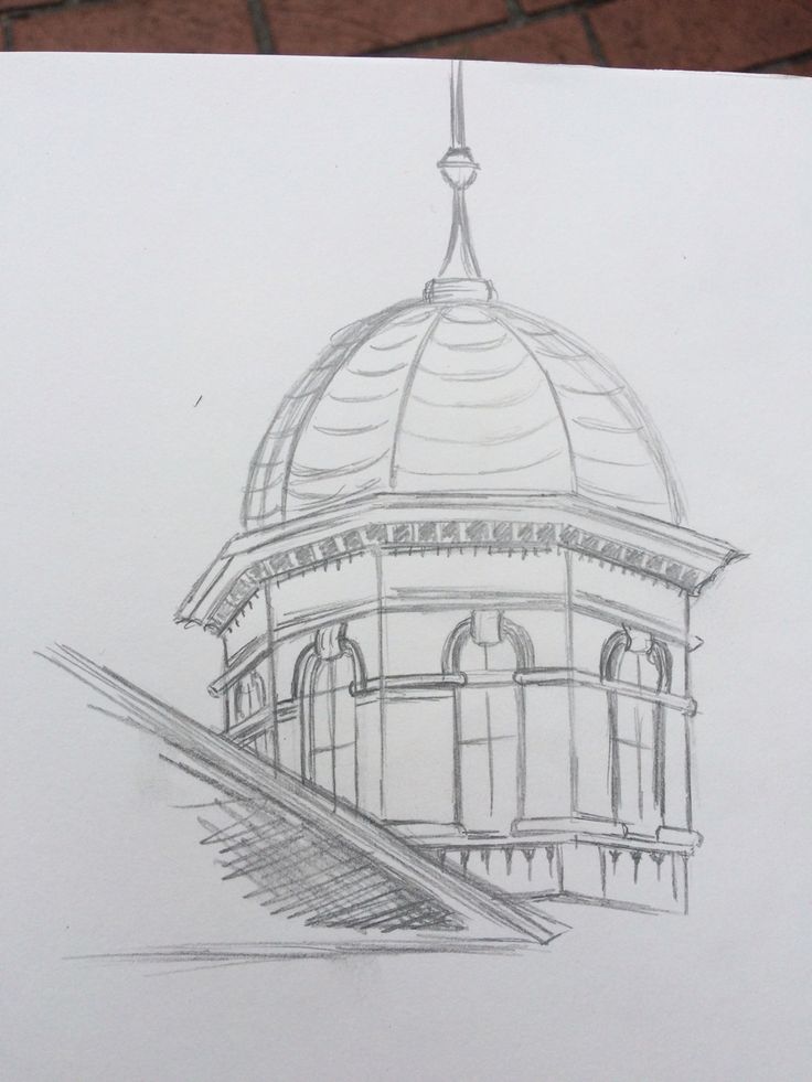 a drawing of a building with stairs leading up to the roof and dome on top