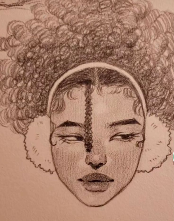 a drawing of a woman's face with curly hair and an afro hairstyle