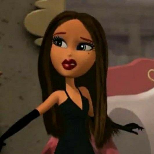 a cartoon girl in a black dress holding her hand out