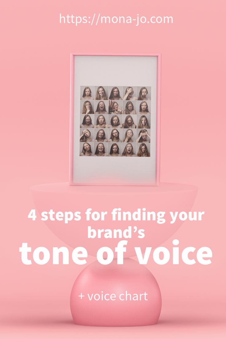 a pink photo frame with the words 4 steps for finding your brand's tone of voice