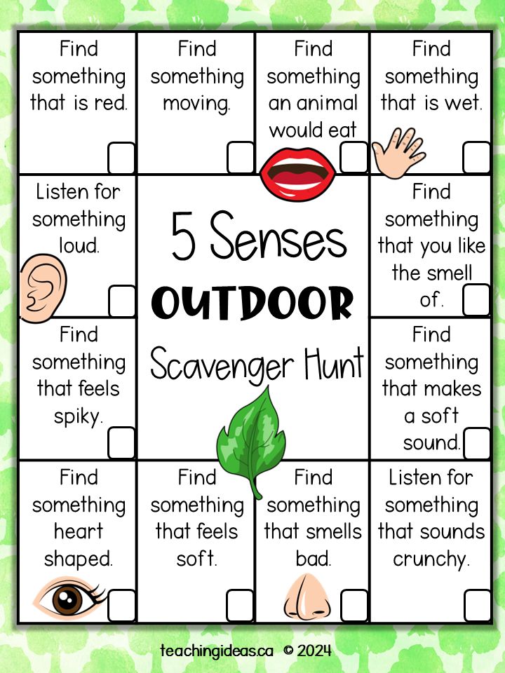 the 5 sense outdoor scavenger hunt is an easy way to teach kids about their feelings