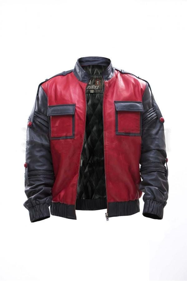 Red and Grey Marty Jacket Red Real Leather Jacket Mens Biker Leather Jacket Faux Leather Motorcycle Jacket Red Long Sleeve Jacket Key Features: Handcrafted 100% Real Leather Stand Collar Soft Viscose Lining - Warm & Durable One Pockets Inside, Two Pockets Outside Long Sleeves The Marty Mcfly Jacket is a stylish and iconic piece made from genuine or faux leather. Its grey color with red accents creates a striking look. The jacket features a zip front opening, stand-up collar, and two large front Leather Jacket Mens, Faux Leather Motorcycle Jacket, Biker Leather Jacket, Marty Mcfly, Leather Stand, Real Leather Jacket, Long Sleeve Jacket, Biker Leather, Red Long Sleeve