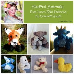 stuffed animals are featured in the book, stuffed animals free loom knit patterns by sahelt roja