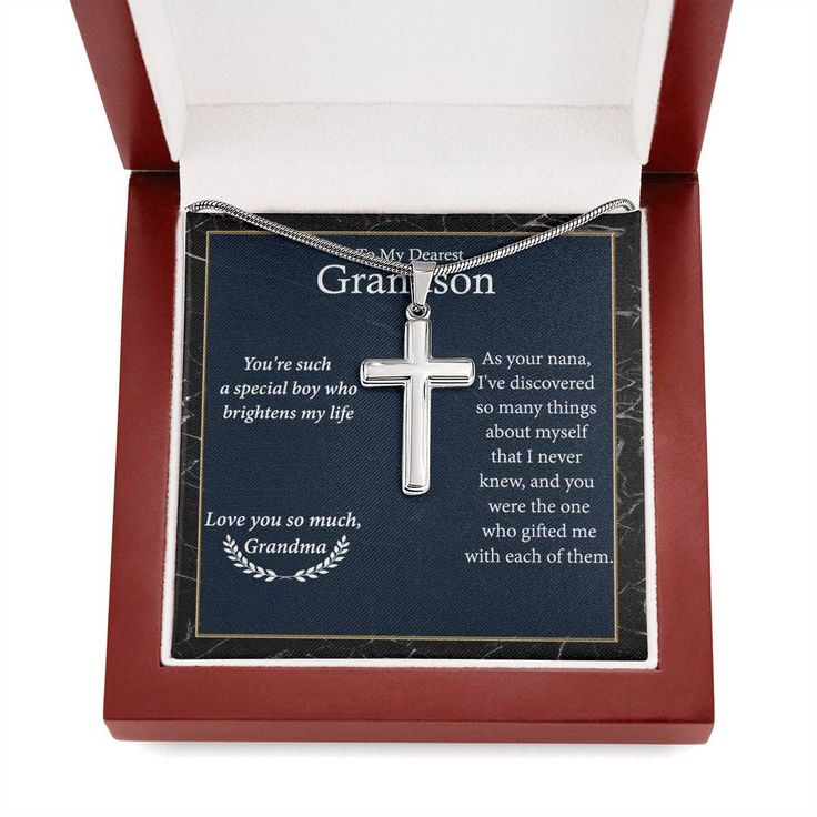 Wear your faith proudly with this stunning artisan-crafted Stainless Steel Cross Necklace. Perfect for special occasions or everyday wear, our Cross Necklace is a wonderful gift idea for you or your loved one. Imagine the look on their face when they open up this thoughtful gift! Sizing is appropriate for all ages and tasteful for both men and women. The artisan-crafted detail makes this pendant stand out from other cross necklaces. Includes a luxury adjustable snake chain (18" - 22") and attach Father's Day Necklace With Gift Box, Spiritual Necklace Gift For Father's Day, Father's Day Personalized Jewelry Gift, Father's Day Jewelry Gift With Box, Inspirational Customizable Jewelry For Gifts, Inspirational Jewelry For Father's Day Gift, Inspirational Necklace For Father's Day Gift, Father's Day Engraved Jewelry Gift, Customizable Cross Pendant Jewelry For Gifts