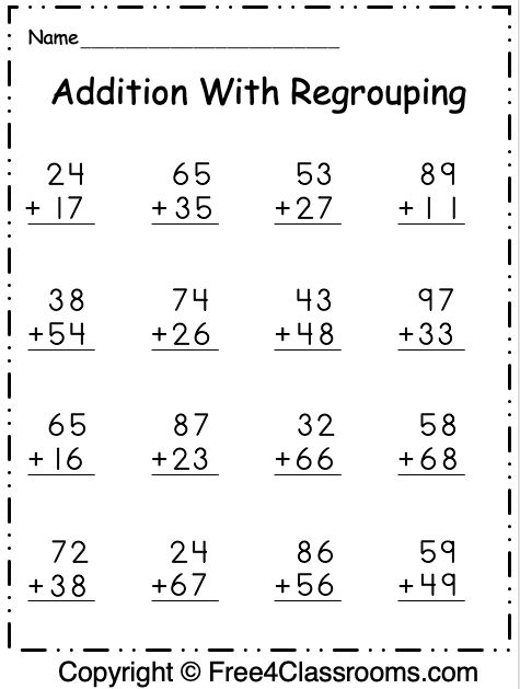 addition with regrouping worksheet for students to practice subtracing numbers