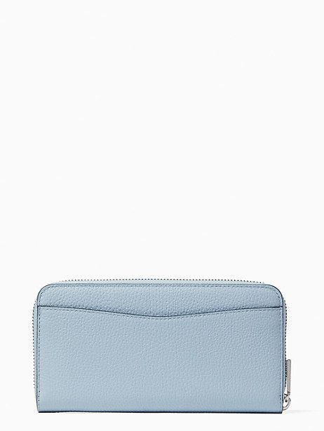 not only does this large wallet have multiple card slots, billfold compartments and zip pockets at the interior, it has a very pretty exterior. in this case, we think more is more. | Kate Spade Leila Large Continental Wallet, Dusty Blue Kate Spade Outlet, Large Wallet, Kate Spade Wallet, Dusty Blue, Continental Wallet, Zip Around Wallet, Zip Pockets, Kate Spade, Wallet