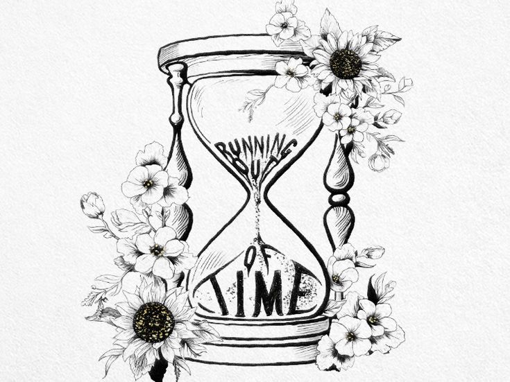 a drawing of an hourglass with flowers on it