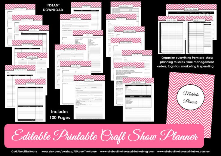 the editable printable craft shop planner is shown in pink and white chevrons