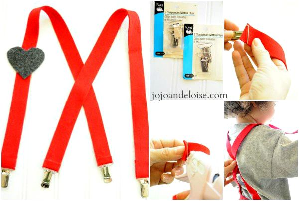 there is a collage of pictures showing how to tie suspenders with scissors and glue