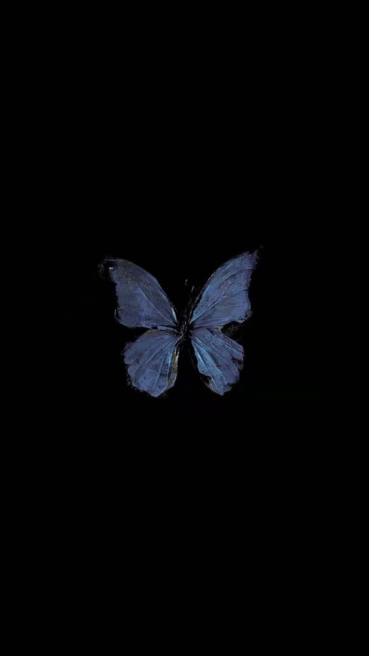 a blue butterfly flying in the dark