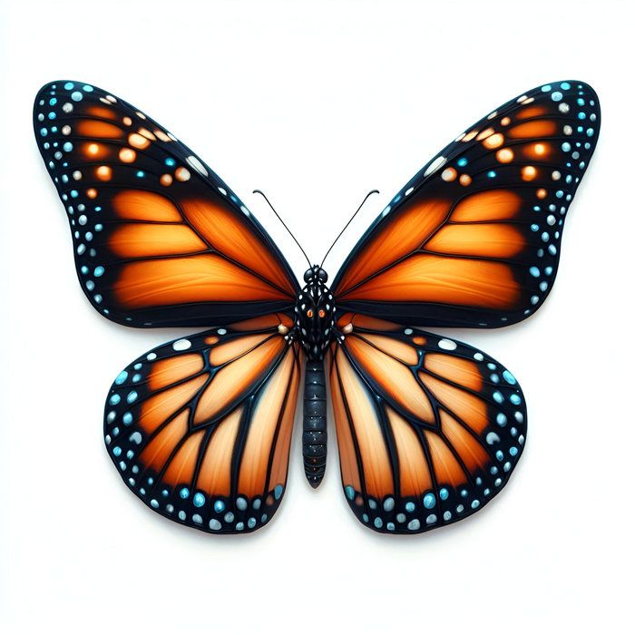 an orange and black butterfly on a white background