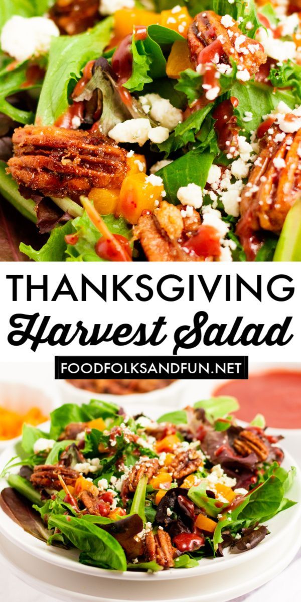 thanksgiving harvest salad with pecans and goat cheese