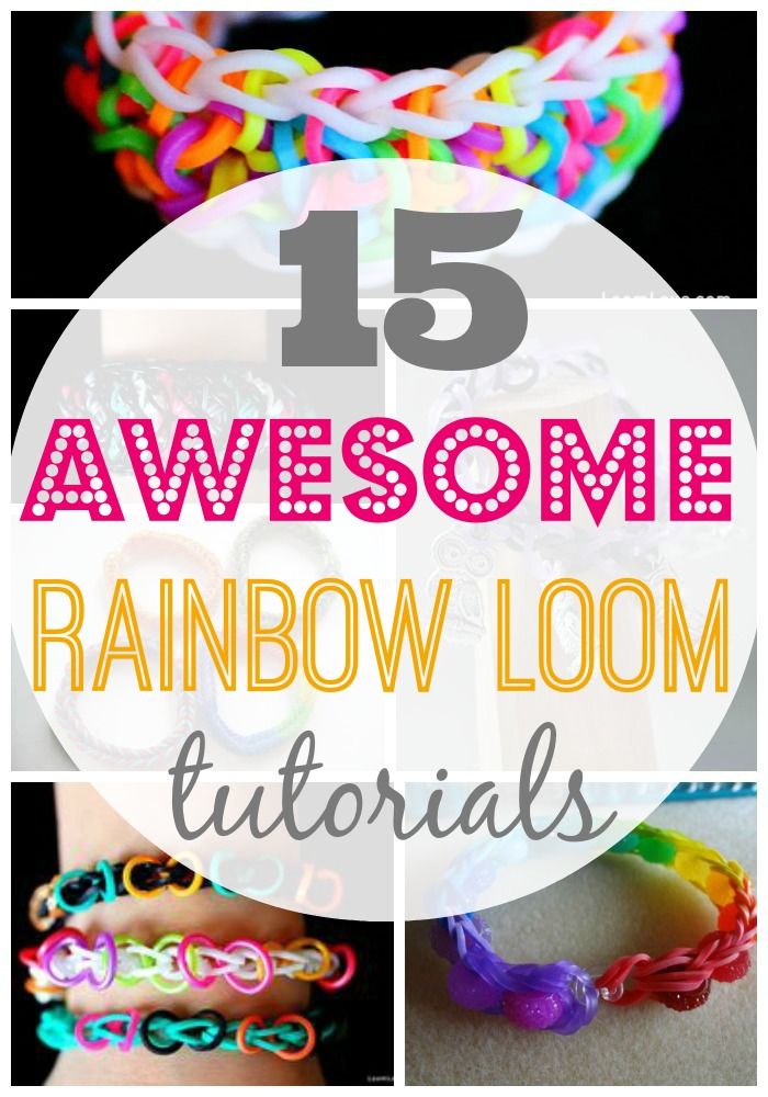 rainbow loom bracelets with text overlay that says 15 awesome rainbow loom bracelets