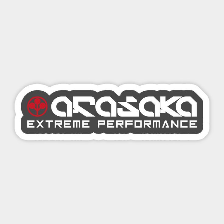 a sticker with the words arasaka extreme performance written in black and red