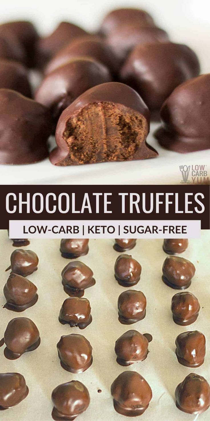 chocolate truffles on a plate with the words low carb keto sugar - free