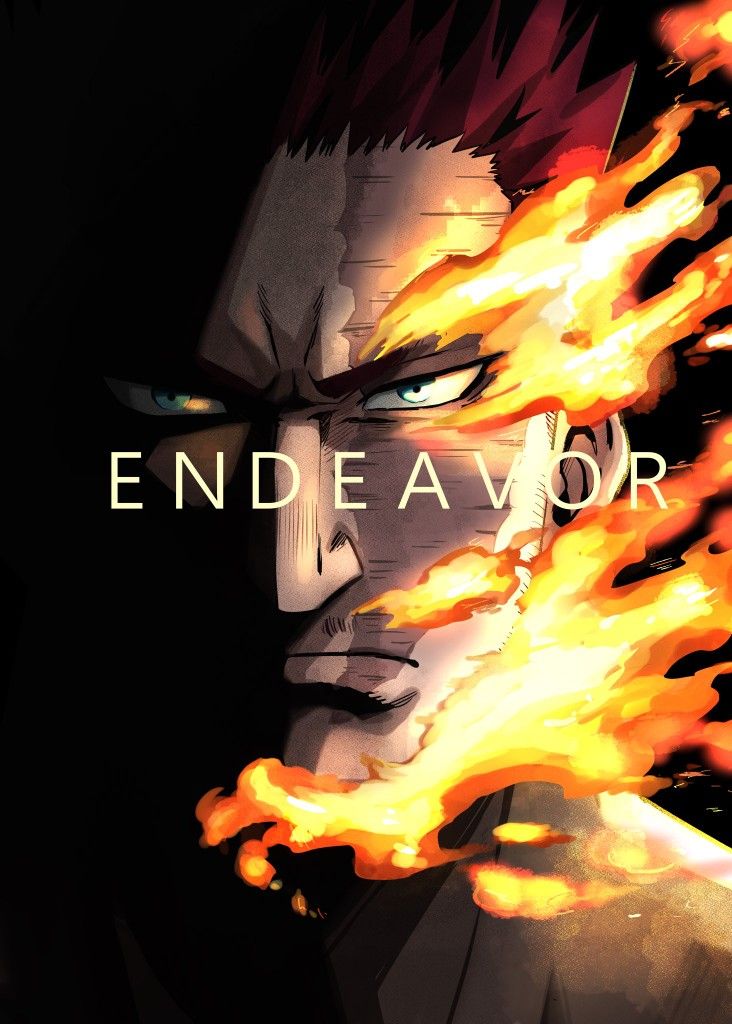 an anime character with fire coming out of his face and the words endeavor on it