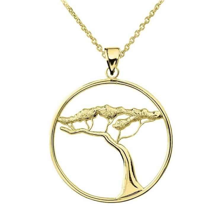 Solid 14k Gold Japanese Bonsai Charm Necklace Item No.: H075 Metal Type: 14k Solid Gold (Also Available In 10k Solid Gold) Metal Color: Yellow Gold. (Also Available In White Gold And Rose Gold) Measurement: Pendant Only Weight: 2.3 Grams Pendant W/Chain Weight: 3.3 - 3.5 Grams (Vary From Length Chain) Pendant Height: 1.35 In (33.4mm) Pendant Width: 0.97 In (24.8 Mm) Chain Available In 16", 18", 20", 22" Brand New Nature-inspired Round Necklace For Anniversary, Nature-inspired Round Anniversary Necklaces, Nature-inspired Round Anniversary Necklace, Elegant Yellow Gold Tree Of Life Jewelry, Elegant White Gold Tree Of Life Jewelry, Yellow Gold Tree Of Life Pendant Jewelry, Elegant Gold Tree Of Life Jewelry, Nature-inspired Yellow Gold Pendant Jewelry, Gold Tree Of Life Nature-inspired Jewelry