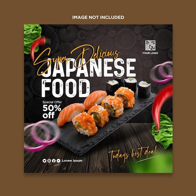 an advertisement for japanese food with sushi