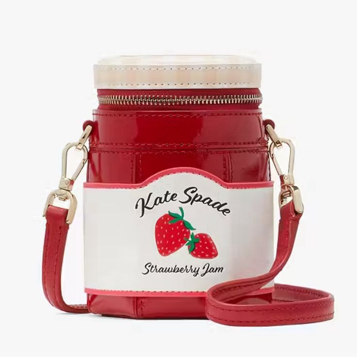 Kate Spade Strawberry Dreams 3d Jam Crossbody. Brand New, Still In The Packages. Kate Spade Strawberry Bag, White Kate Spade Bag With Zipper Closure, Trendy Red Kate Spade Bag, Kate Spade Strawberry, Highschool Fits, Strawberry Purse, Strawberry Bag, Jam Packaging, Gamine Style