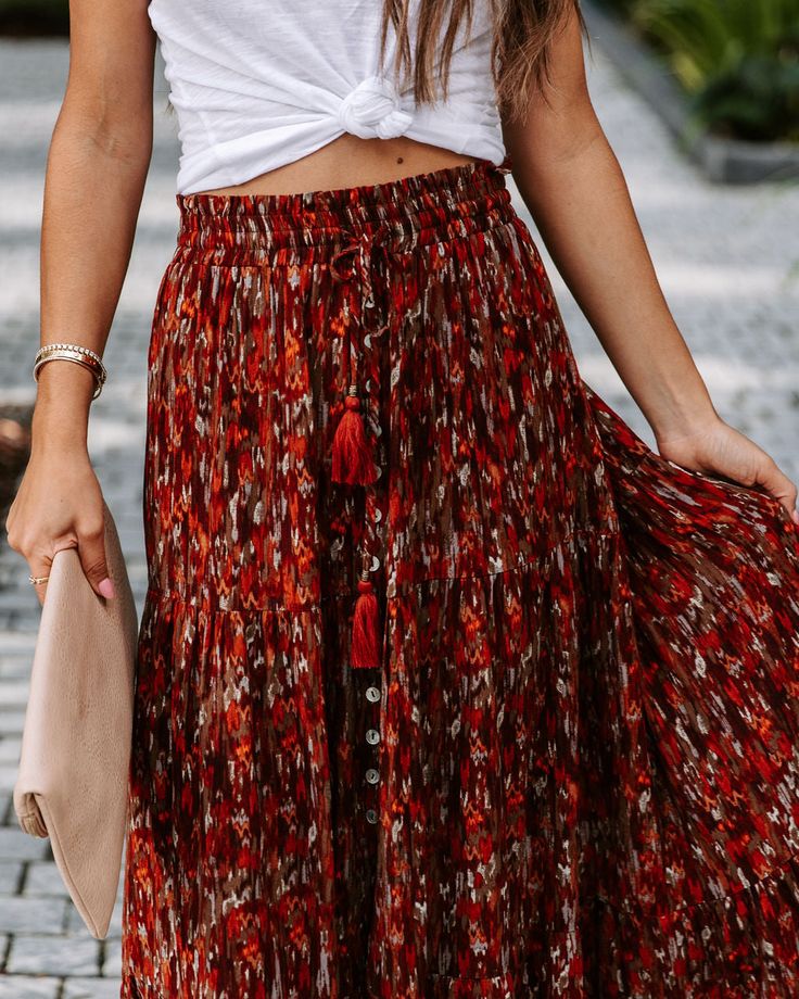 Bohemian Spring Bottoms With Buttons, Bohemian Bottoms With Button Closure For Summer, Bohemian Summer Bottoms With Button Closure, Bohemian Summer Bottoms With Buttons, Red Summer Skirt With Button Closure, Red Button Closure Skirt For Summer, Pointed Heels, The James, Knit Crop Top