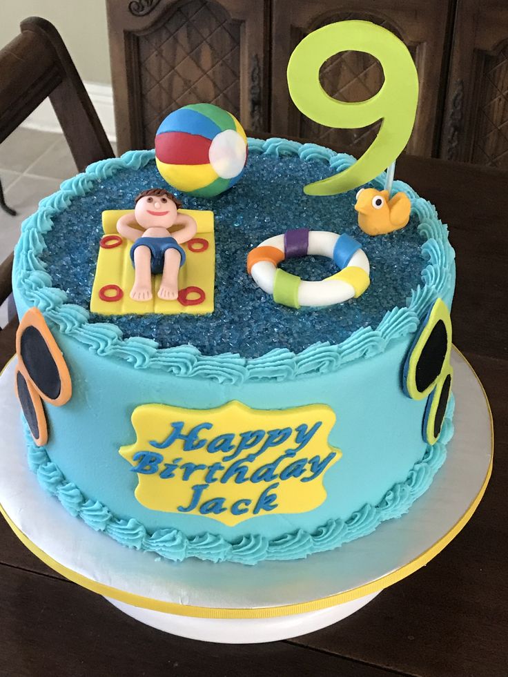 Pool Cake For Kids, Splish Splash Birthday Cake, Pool Party Cake Ideas Boys, Pool Party Cake Ideas, Pool Party Birthday Cake, 7th Birthday Party For Boys, Heath Cake, Pool Cakes, Pool Birthday Cakes