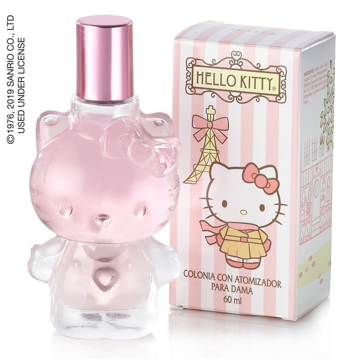 a hello kitty perfume bottle next to a box