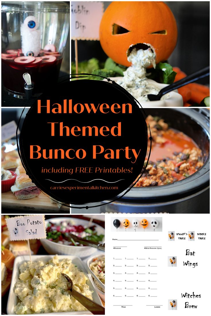 halloween themed bunco party with pumpkins and other food