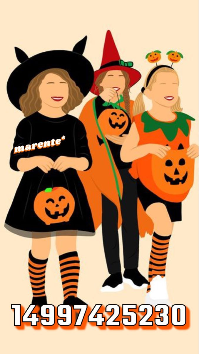 three girls in halloween costumes holding pumpkins