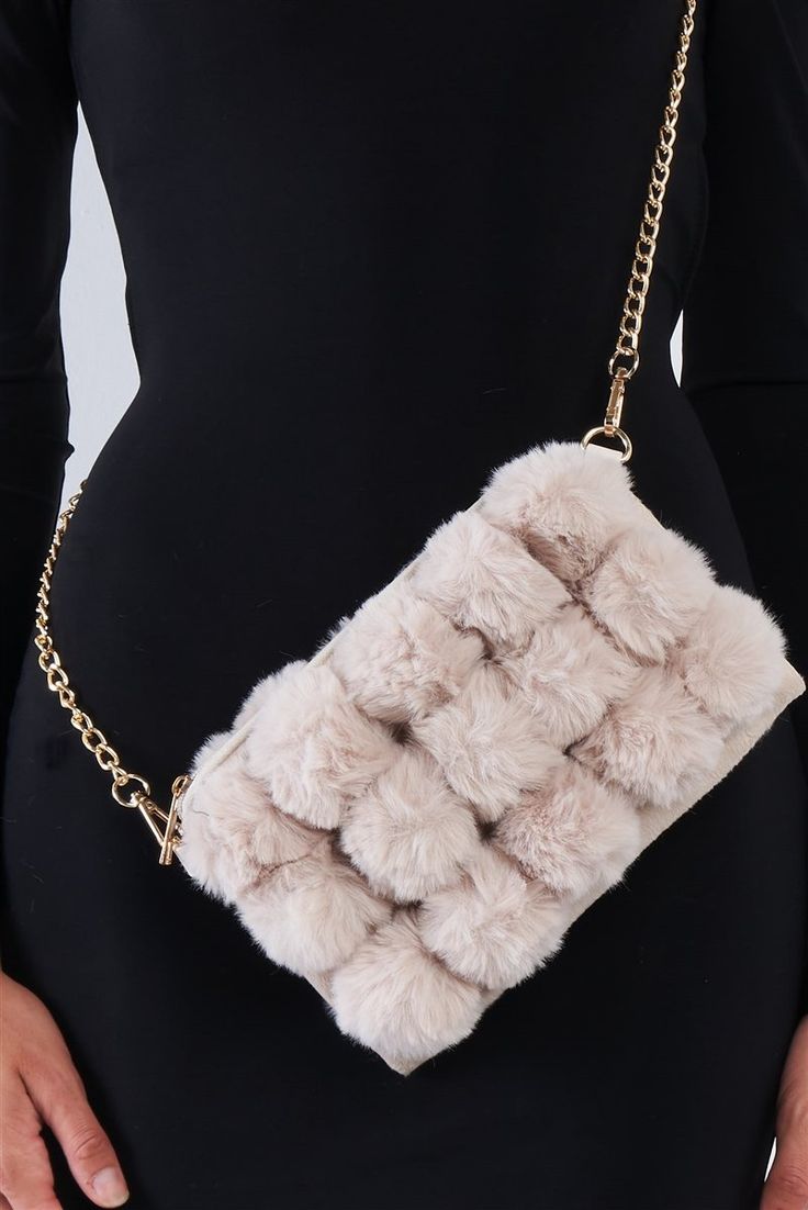 BEST OF BAGS || FUR TREND Premium soft faux fur Can be worn as a clutch, on shoulder, or crossbody Shiny gold chain removable strap Zip top closure Measurements approximately 10" x 7" 23" strap drop Fur Clutch, Faux Fur Purse, Fur Purse, Romantic Fashion, Stylish Handbags, Kate Spade Purse, Black Crossbody, Girls Jewelry, Beautiful Bags