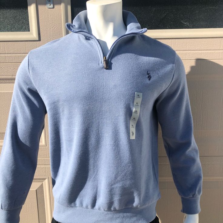 New Us Polo As. 1/4 Zip Sweater Retail $60 Blue Ribbed Collar Sweatshirt For Spring, Blue Collared Polo Sweater For Fall, Blue Collared Polo Sweater, Blue Fitted Collared Polo Sweater, Blue Collared Polo Sweater For Winter, Blue Half-zip Sweater For Winter, Fitted Casual Fleece Tops, Blue Long Sleeve Polo Sweater With Ribbed Collar, Casual Blue Half-zip Sweater