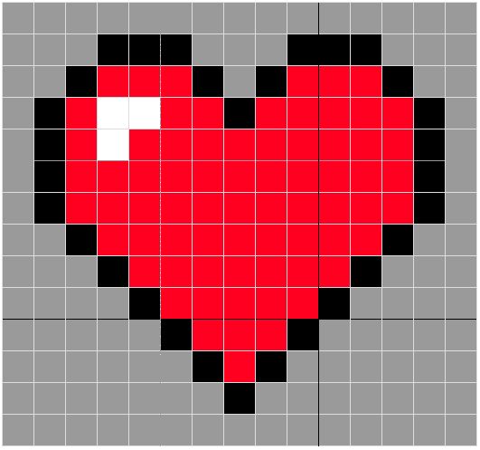 a heart made out of squares in the shape of a cross stitch pattern on a gray background