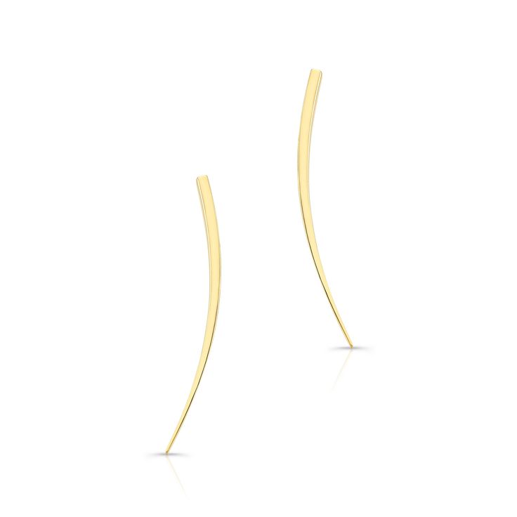 A delicate curve adds a chic kick of style to these beautiful 18kt gold earrings. Perfectly styled to look amazing with jeans or your little black dress. Features Alexandra Jules custom backing for a secure fit. Available in 18kt yellow, white and pink gold. Elegant 14k Gold Ear Climbers With Matching Earrings, Chic Gold Ear Climbers, 14k Gold Elegant Ear Climbers For Formal Occasions, Elegant 14k Gold Pierced Ear Climbers, Elegant 14k Gold Ear Climbers For Formal Occasions, Elegant 14k Gold Ear Climbers For Formal Events, Elegant 14k Gold Ear Climbers, Elegant Yellow Gold Ear Climbers, Elegant 14k Gold Single Ear Climber