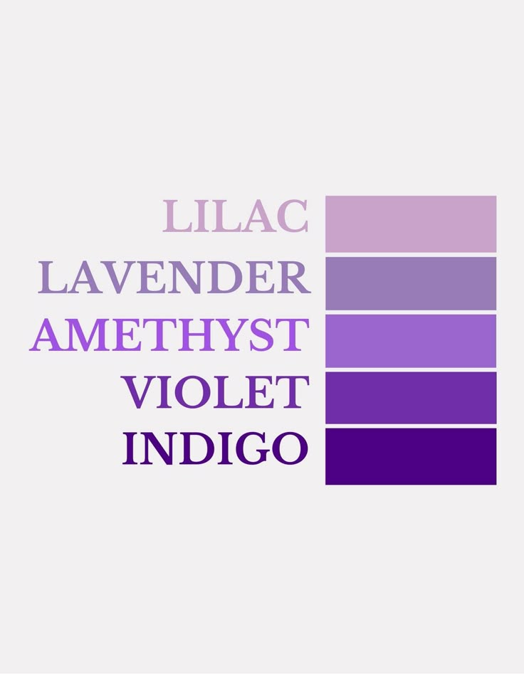 the lilac color scheme for lavender, lavender and violet in different colors on a white background