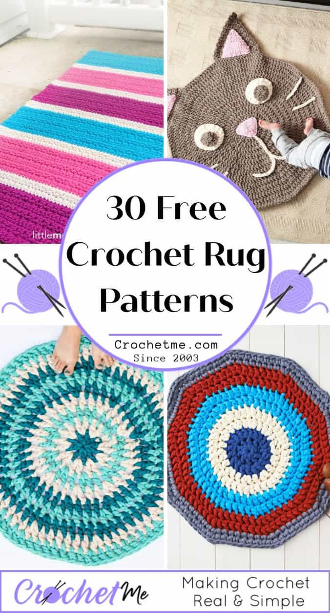 crochet rug patterns with the words, 30 free crochet rug patterns