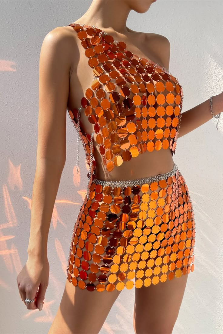 Description: Material: Sequins. Pattern: Fish Scale Feature: Sparkle Package Include: Top & Skirt FYI: Perfectly use in any clubs, parties, evening occations. How to wash? Can wipe with wet tissue Size: XS: Bust - Hips 35" S: Bust - Hips 37" M: Bust - Hips 38" L: Bust - Hips 40" XL:Bust - Hips 42" Please leave your size details (bust, waist, hips) Attention: Please be noted that this size recommendation is just for your reference, & it's not 100% correct, please choose your size according to the Concert Performance Outfits, Fish Outfit, Sea Character, Popstar Aesthetic, Short Sequin Skirt, Theatre Tech, Orange Sparkle, Better Left Unsaid, Pearl Bags