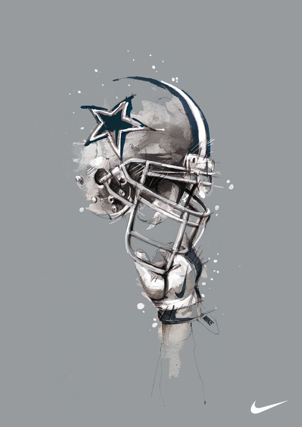 a drawing of a football helmet with the moon and stars on it's side