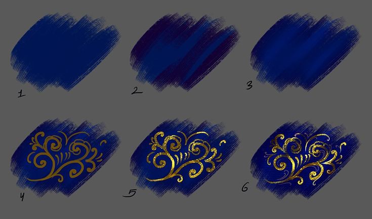 step by step instructions on how to draw an ornamental motif in blue and gold ink