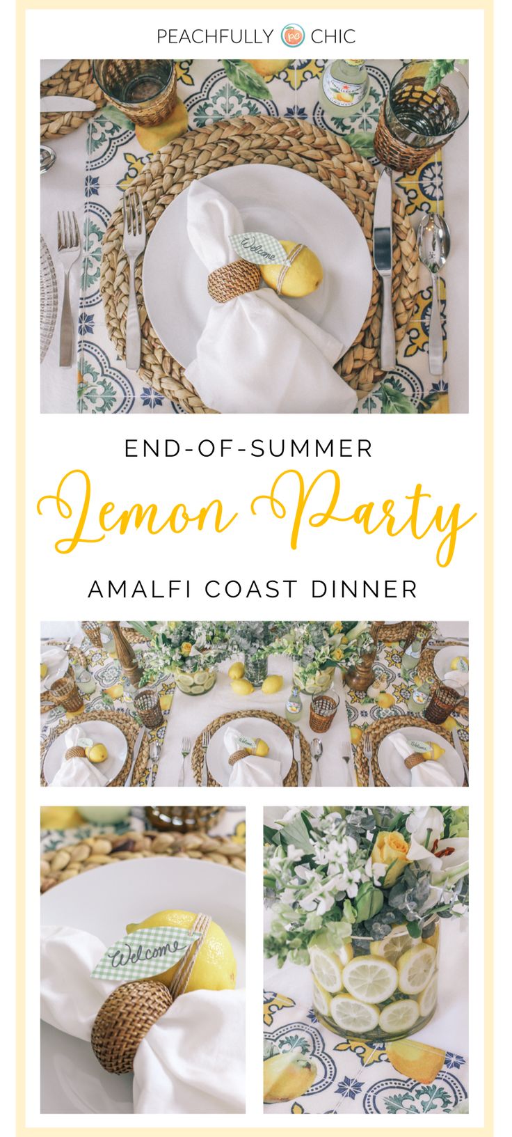 Lemon Party Decor & Table Setting Sicilian Lemon Theme Party, Amalfi Coast Theme Table Setting, Lemon Party Table Decor, Lemon Decor Table Setting, Lemons Table Decor, Lemon Place Setting, Lemons Theme Party, Lemoncello Party Decor, Tuscan Birthday Party