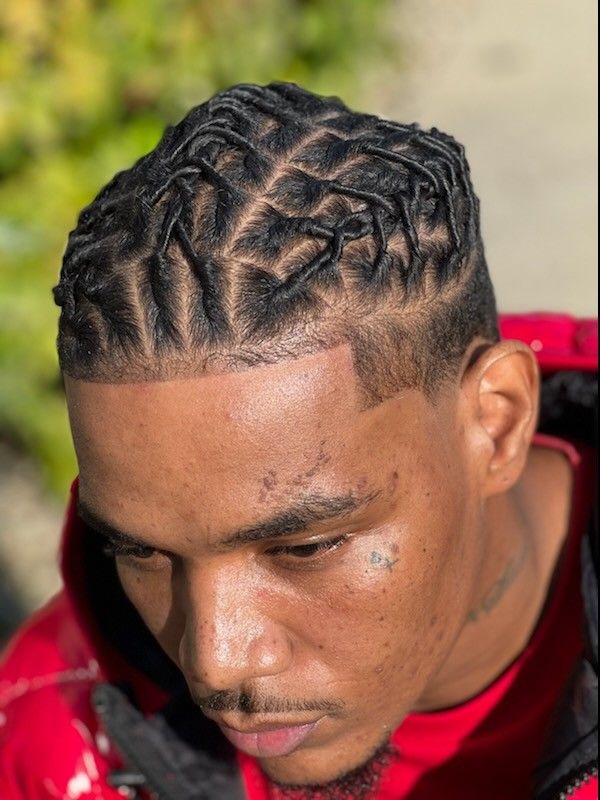 Starter locs Male Short Loc Styles, Starter Locs Braids, Men’s Starter Loc Styles, Starter Locs Barrel Twist Men, Barrel Twist Locs Men Short, High Top Starter Locs Men, 3 Barrel Twist Dreads Men, 2 Strand Starter Locs Men, Short Starter Locs Men