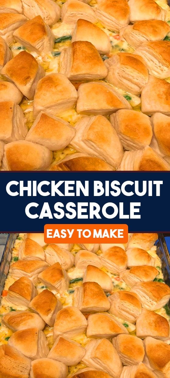 the chicken biscuit casserole is ready to be cooked in the oven and baked