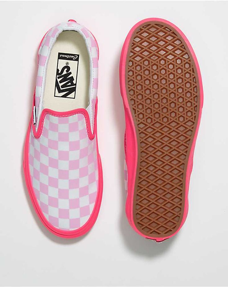 Customs Neon Pink Checkerboard Slip-On Custom Vans Slip On, Pink Checkerboard, Checkerboard Vans, Cute Womens Shoes, Cute Vans, Vans Girl, Pink Vans, Jane Clothing, Vans Logo