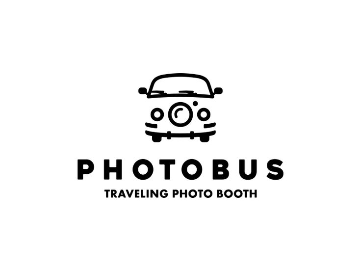 a black and white photo bus logo on a white background with the words, traveling photo booth