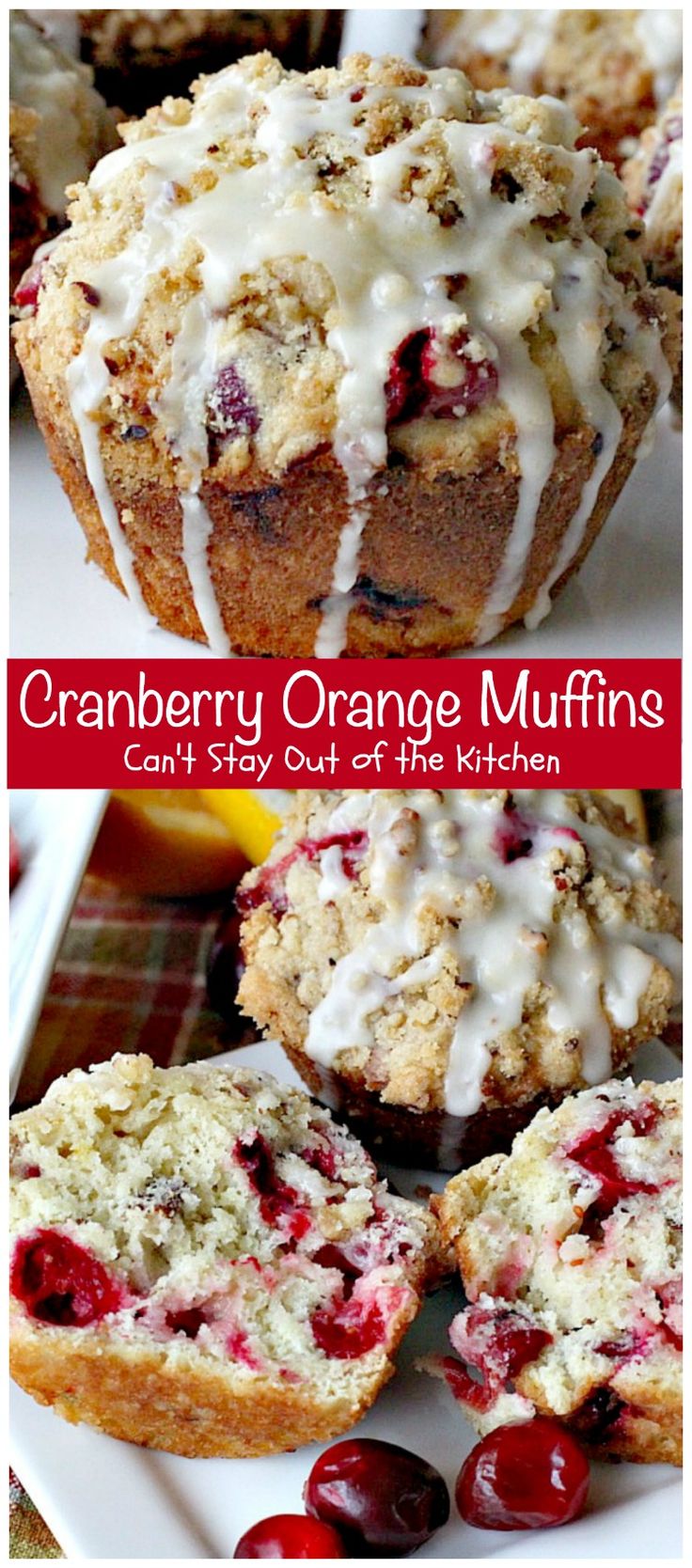 cranberry orange muffins with icing on top