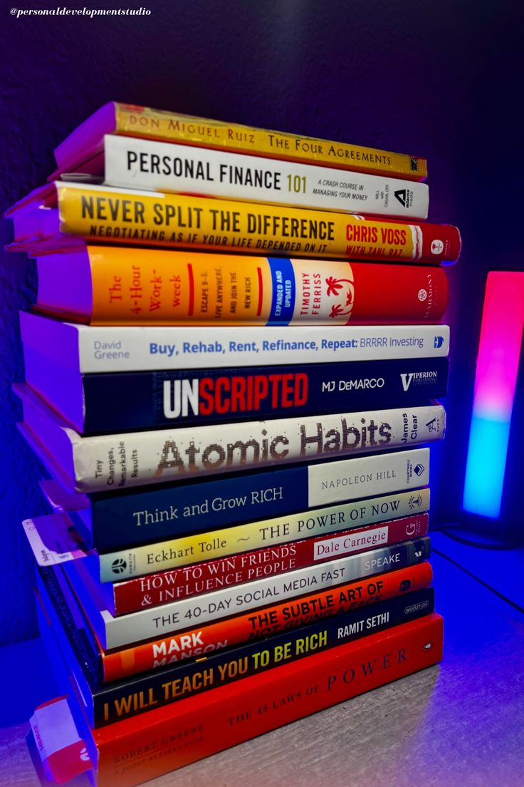 a stack of books sitting on top of a table